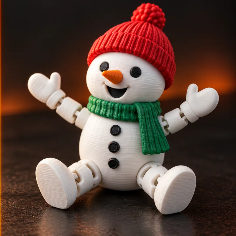 Boneco de neve articulado depois de impresso em 3D